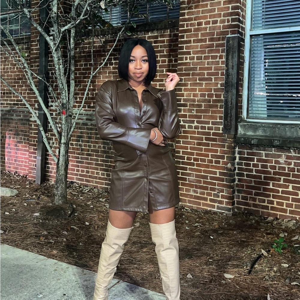 Brown Zara Faux Leather Mini long sleeve dress